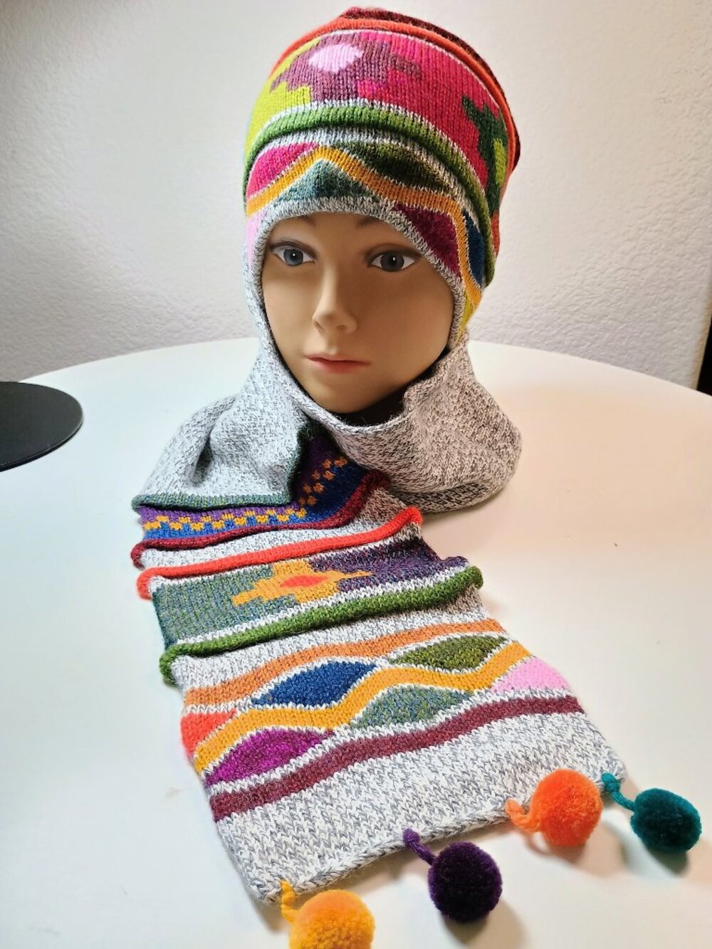 Warm Winter 2-in-1 Chullo Hat and Scarf with Andean Motifs (Cusco)